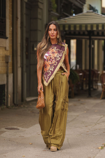 Calça cetim verde musgo