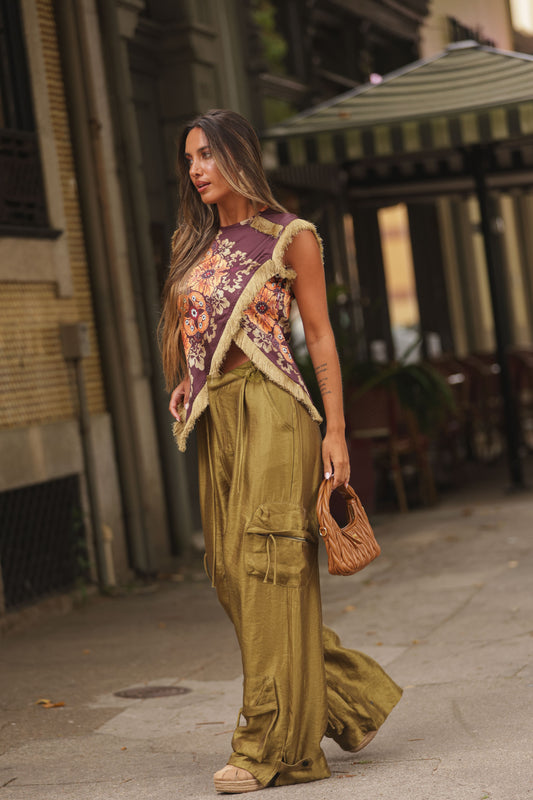 Calça cetim verde musgo