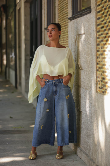 Bermudas de ganga c/ aplicações douradas