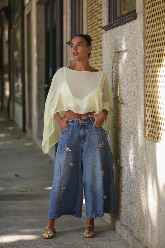 Bermudas de ganga c/ aplicações douradas
