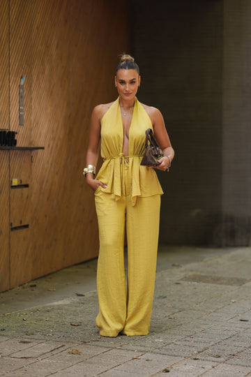 Conjunto linho - calça + top - Amarelo