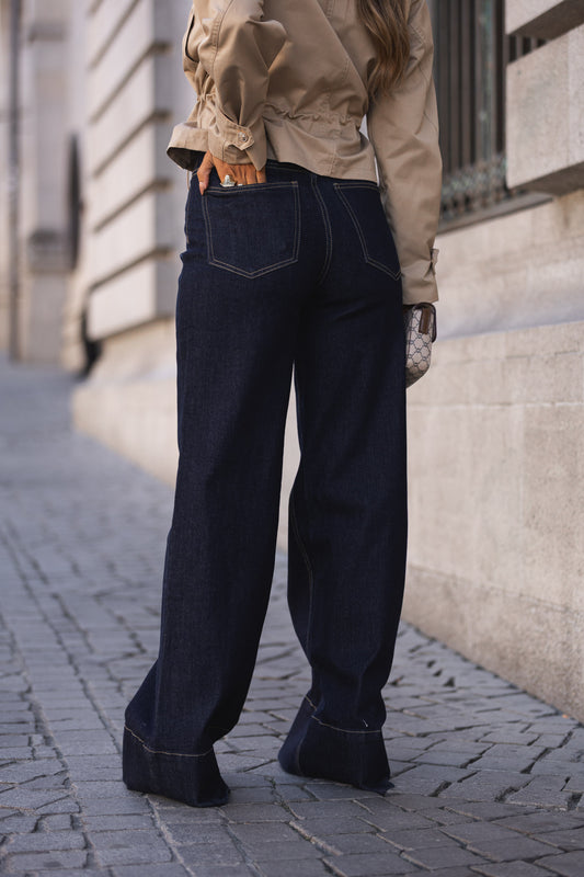 Calça wide leg ganga escura