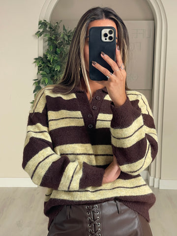 Camisola castanha c/ listas amarelas