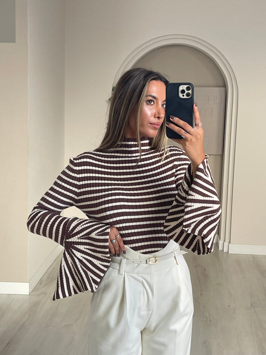 Camisola Nancy - castanho c/ bege