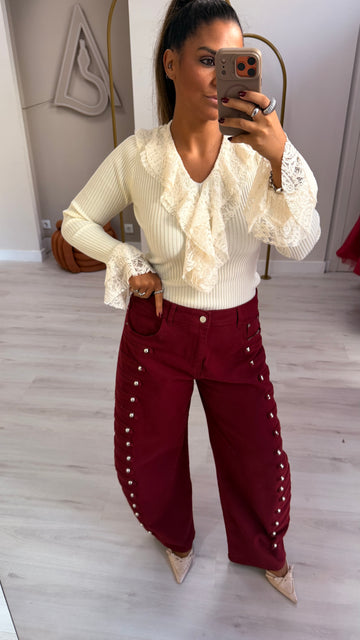 Calça c/presilhas laterais - Bordo