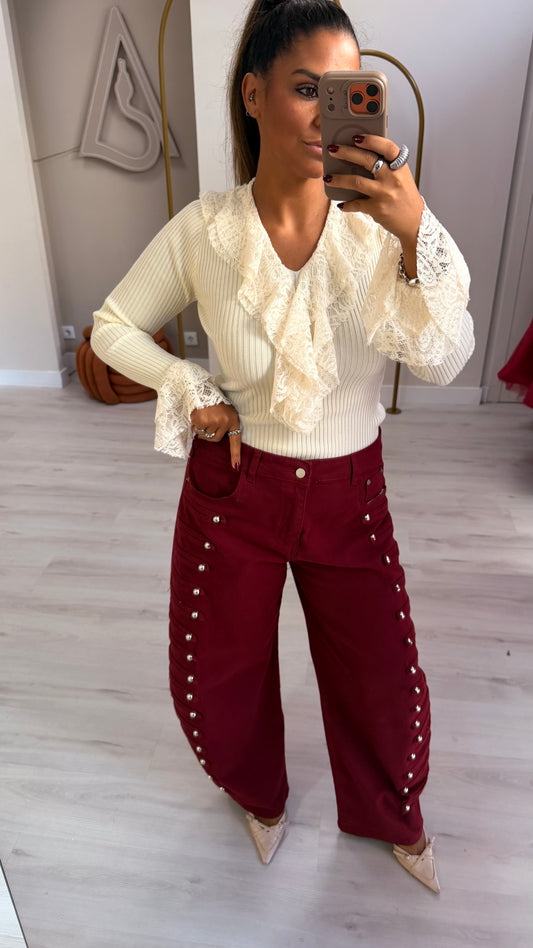 Calça c/presilhas laterais - Bordo