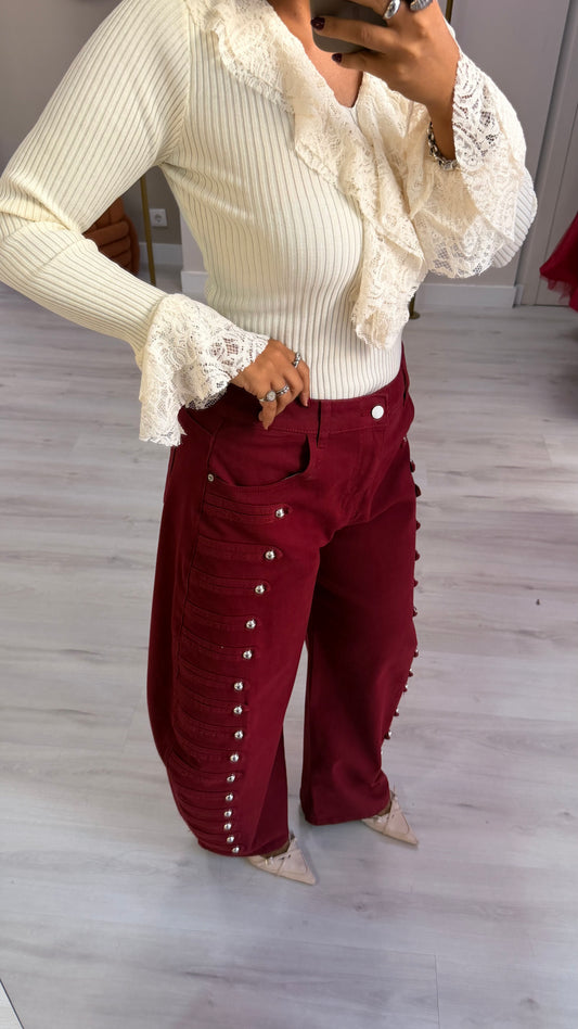 Calça c/presilhas laterais - Bordo