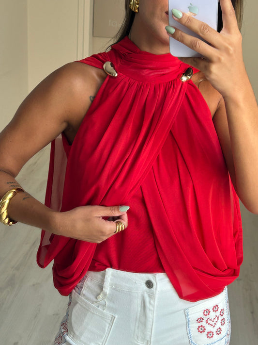Top c/ drapeado e pormenor dourado