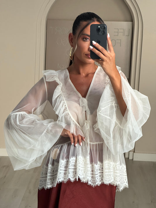 Blusa Transparente Saiph - Bege