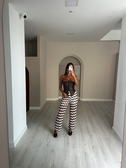Calça Croché - Castanho c/branco