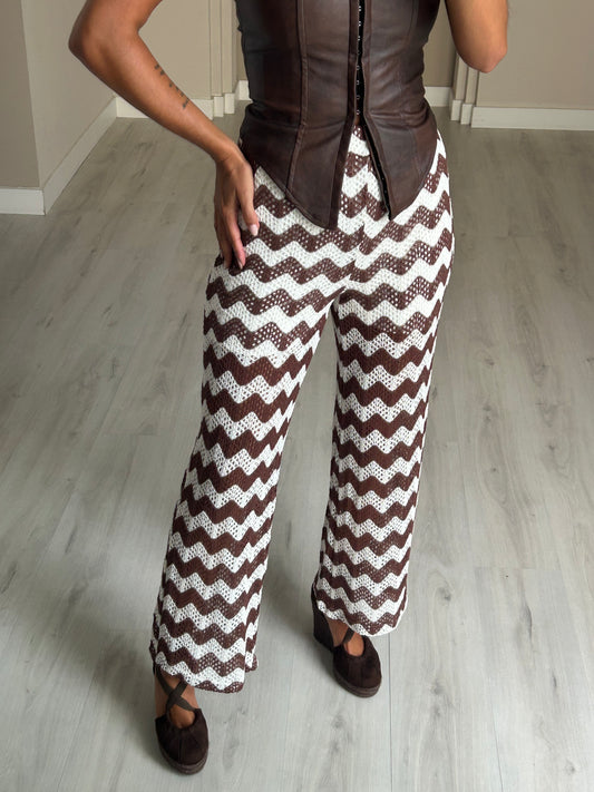 Calça Croché - Castanho c/branco