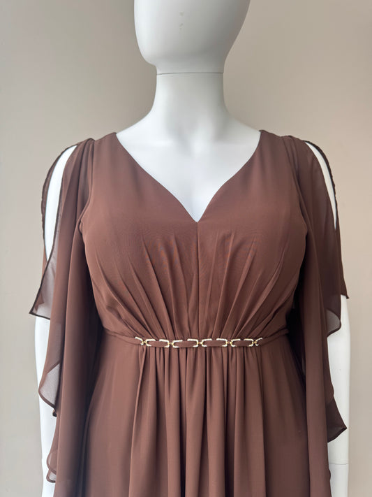 Vestido Brilhantes na cintura - Castanho