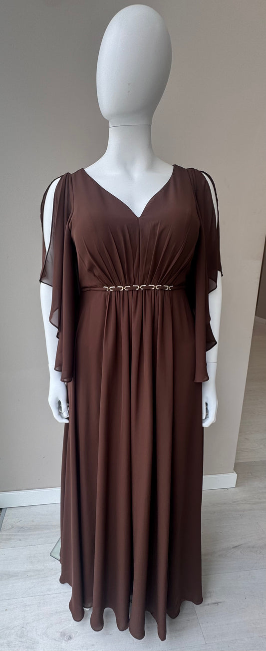 Vestido Brilhantes na cintura - Castanho