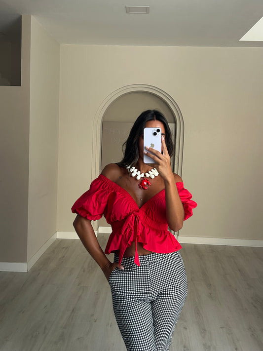 Blusa Vermelha manga balão