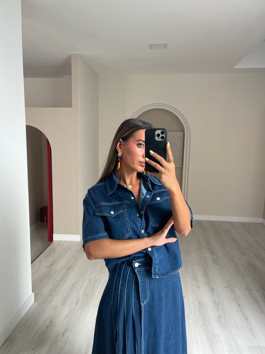 Conjunto Saia + Camisa em Ganga