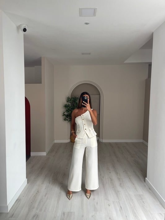 Conjunto Calça + Top de uma manga - Branco