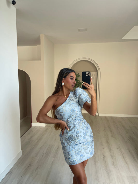 Vestido Texturado c/ uma manga- azul