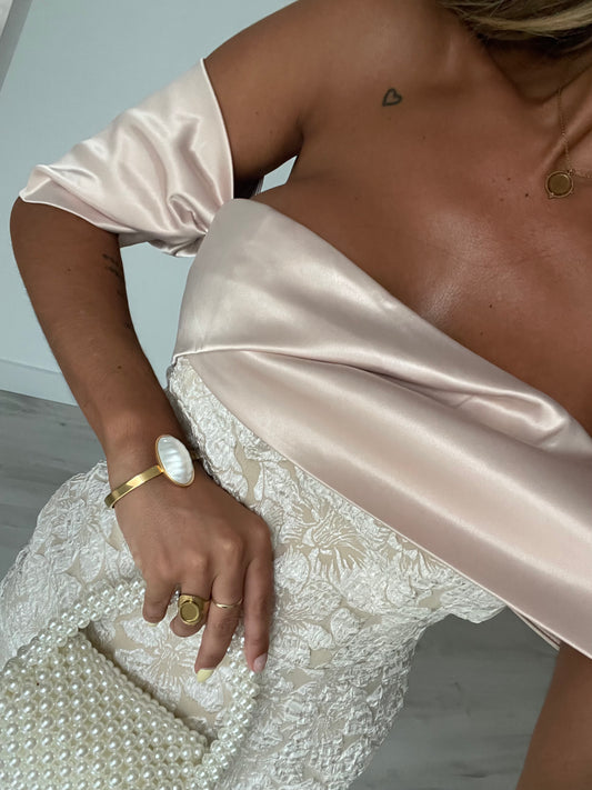 Vestido Atalaia c/ faixa de cetim - Bege
