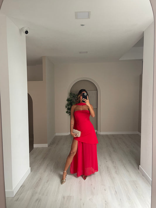 Vestido Cai-Cai c/ lenço incluído - Vermelho