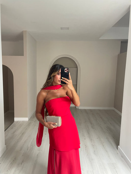 Vestido Cai-Cai c/ lenço incluído - Vermelho