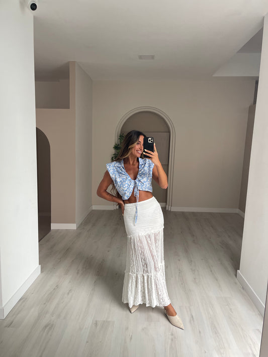 Saia Comprida em Renda - Branco
