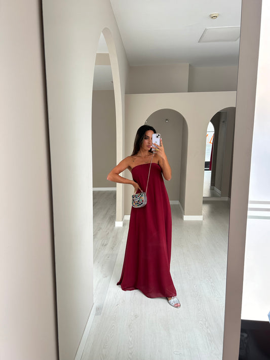 Vestido cai-cai fluido - bordeux
