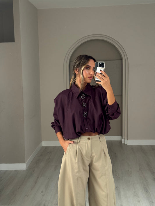 Camisa c/botões madre pérola - Beringela