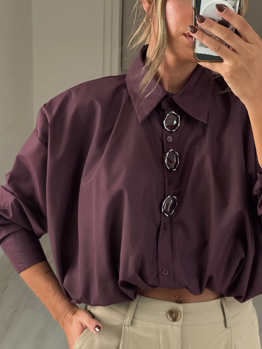 Camisa c/botões madre pérola - Beringela