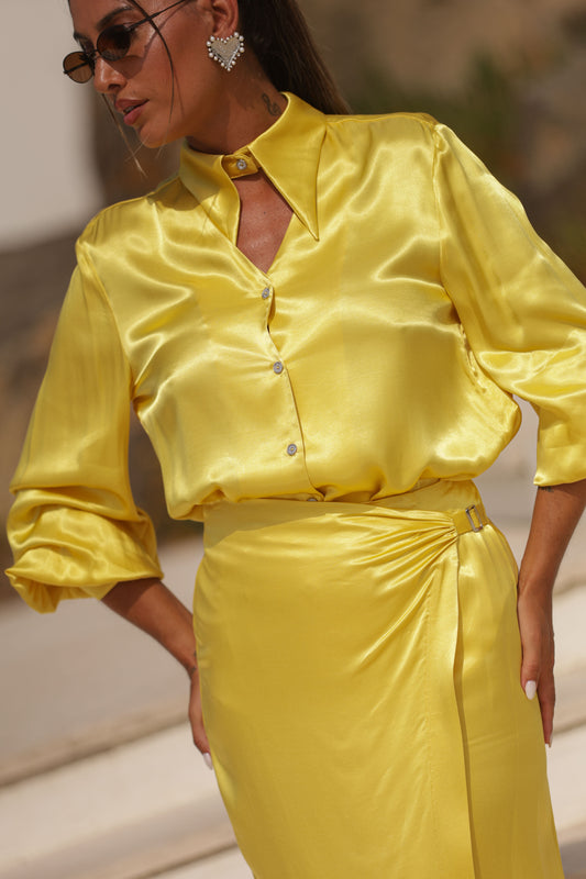 Conjunto em cetim - Amarelo