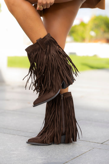 Bota com franjas - castanho