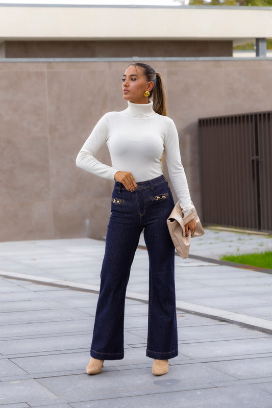 Camisola básica de gola alta - bege