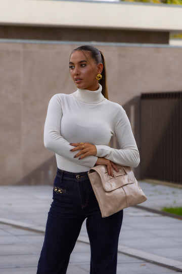 Camisola básica de gola alta - bege