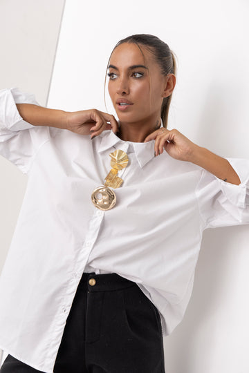 camisa oversize c/ botões dourados - branca