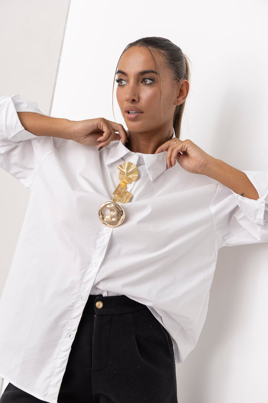 camisa oversize c/ botões dourados - branca