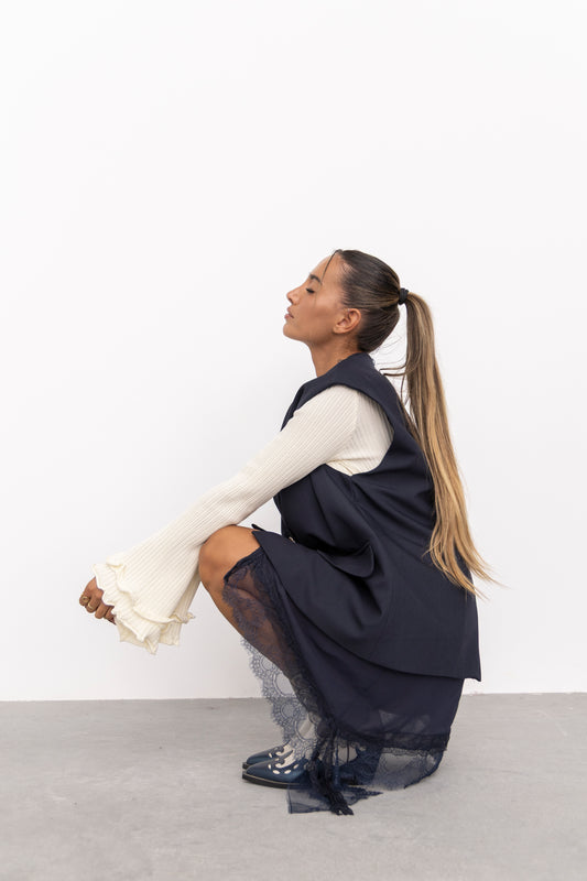 Colete c/ remate em renda - azul marinho