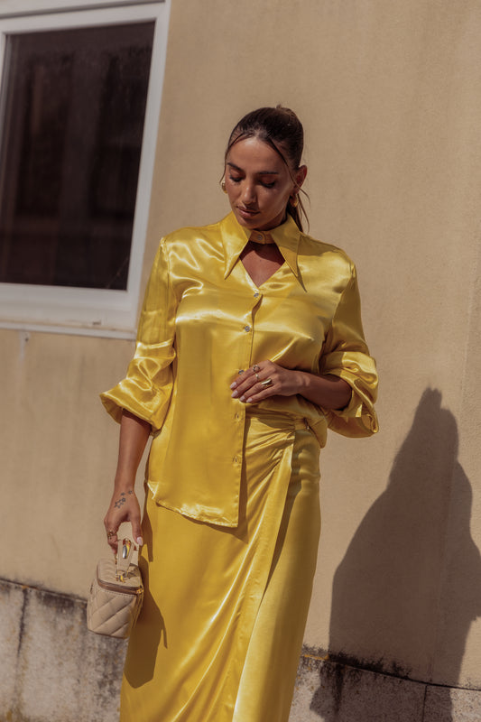 Conjunto em cetim - Amarelo