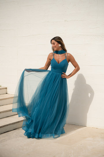 Vestido tule - Azul petróleo