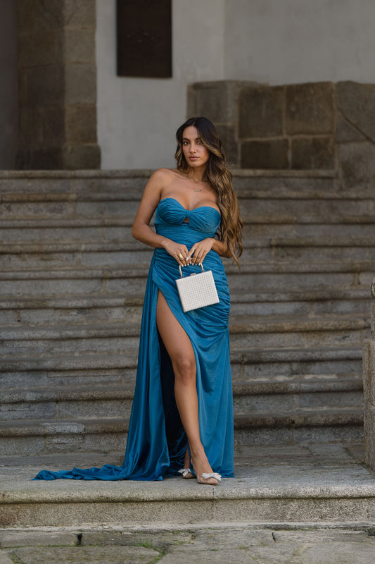 Vestido Santorini c/ glitter - Azul