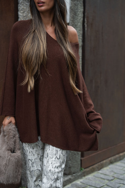 Camisola oversize Olivia - castanho