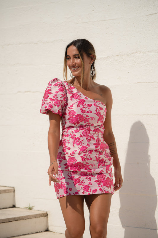 Vestido Texturado c/ uma manga - Rosa fuscia