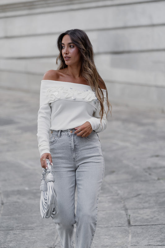 Camisola off shoulder - branco