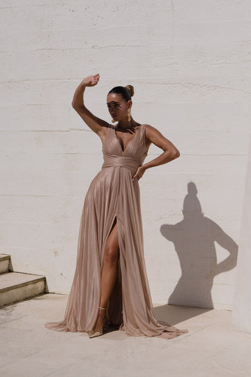 Vestido Equador c/ glitter - bege