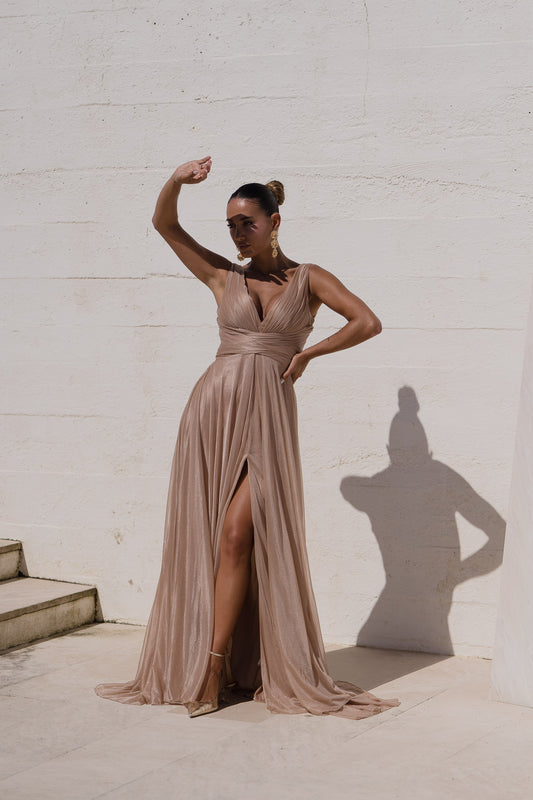 Vestido Equador c/ glitter - bege