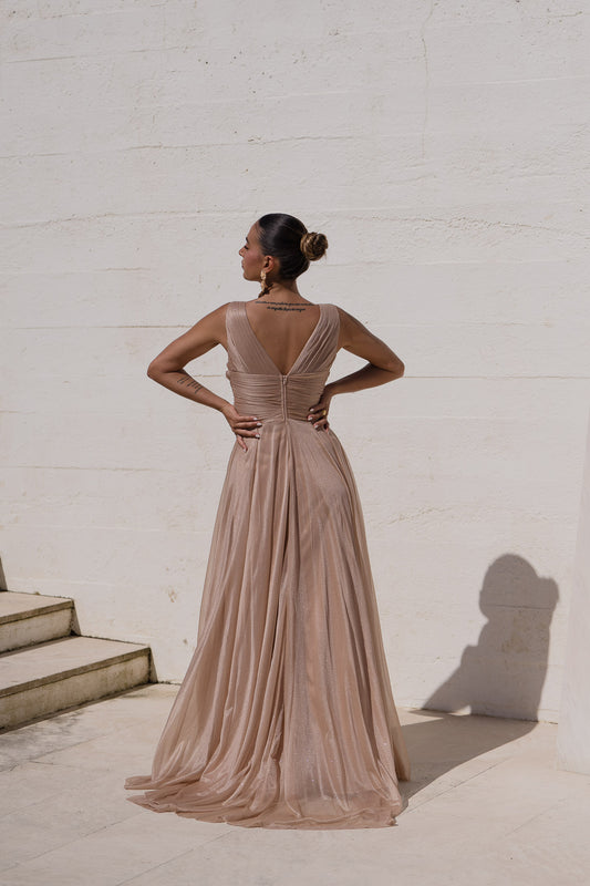 Vestido Equador c/ glitter - bege