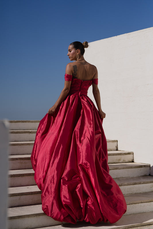 Vestido Budapeste comprido - bordeux