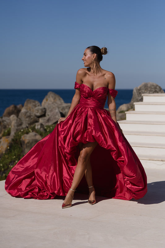 Vestido Budapeste comprido - bordeux
