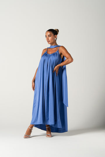 Vestido c/ cinto- Azul