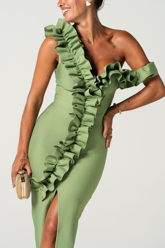 Vestido bandage c/ folho frontal - verde