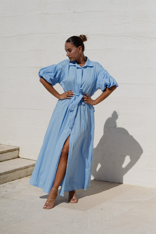 Vestido/Camiseiro c/ bolsos laterais - azul