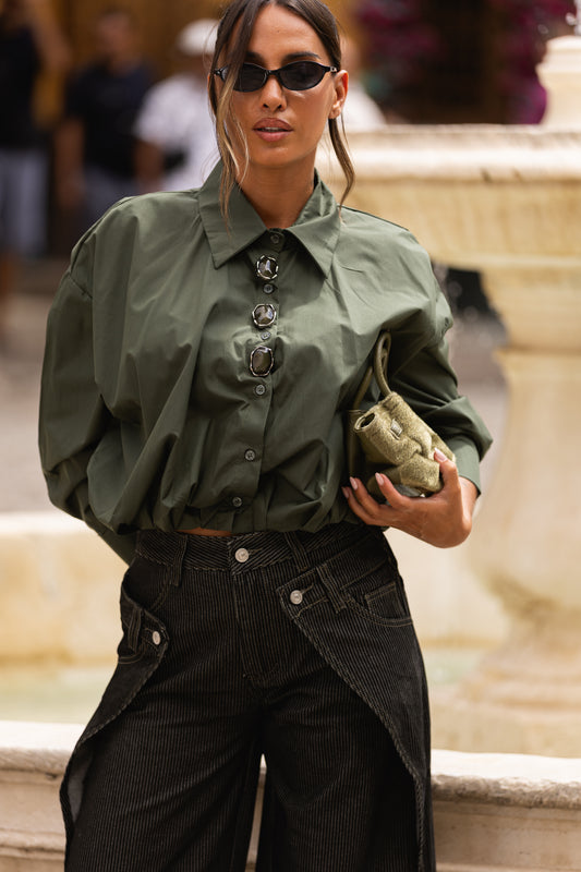 Camisa c/botões madre pérola - Verde